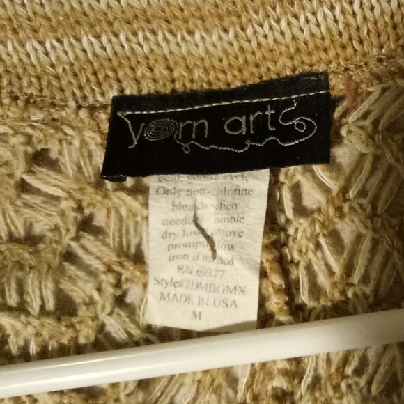 Yarn Art beige open knit opent front lagenlook cardigan sz M - Picture 3 of 4